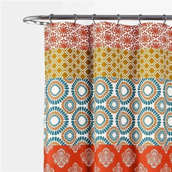 Bohemian Striped Shower Curtain Colorful Bold Design,72"x72",Turquoise & Orange - Picture 3 of 5